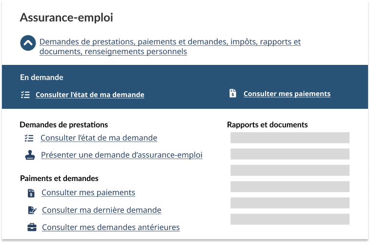 Image partielle de la section Assurance-emploi du tableau de bord